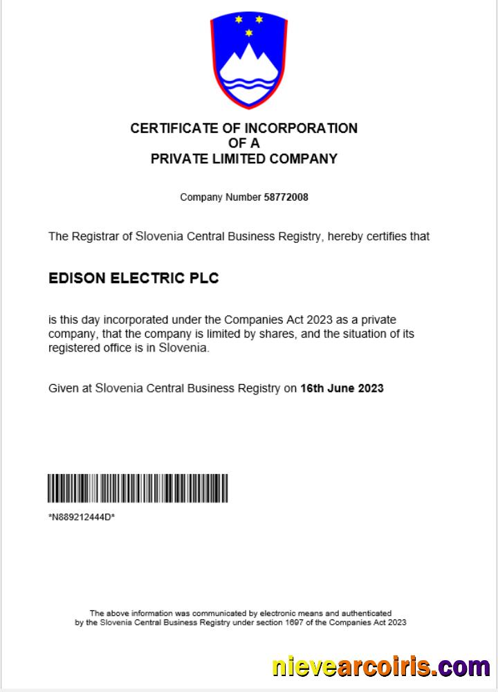 Slovenia business registration certificate